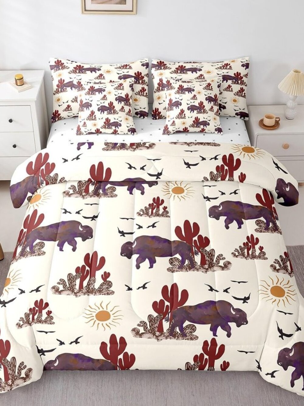 Buffalo Ranch North American Bisons Comforter Set with Sheets Twin Size Western
